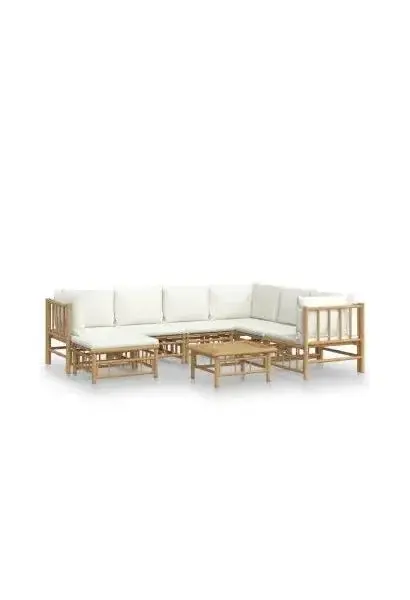 VIDAXL 3155191 Set de sofás y reposapiés para jardín de 8 piezas fabricado en bambú con cojines de color blanco de vidaXL