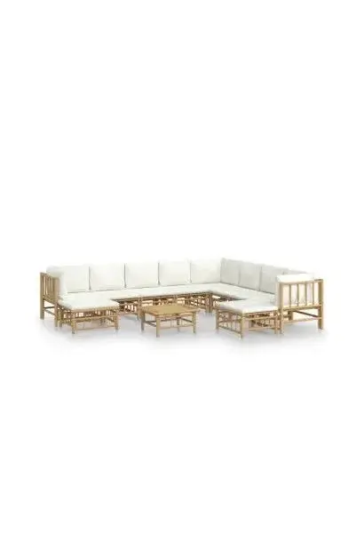 VIDAXL 3155193 Set de sofás y reposapiés para jardín de 11 piezas fabricado en bambú con cojines de color blanco de vidaXL