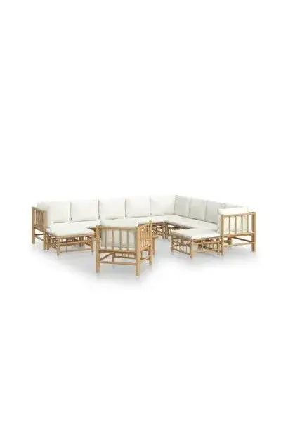 VIDAXL 3155194 Set de sofás y silla con reposapiés para jardín de 12 piezas fabricado en bambú con cojines de color blanco de vidaXL