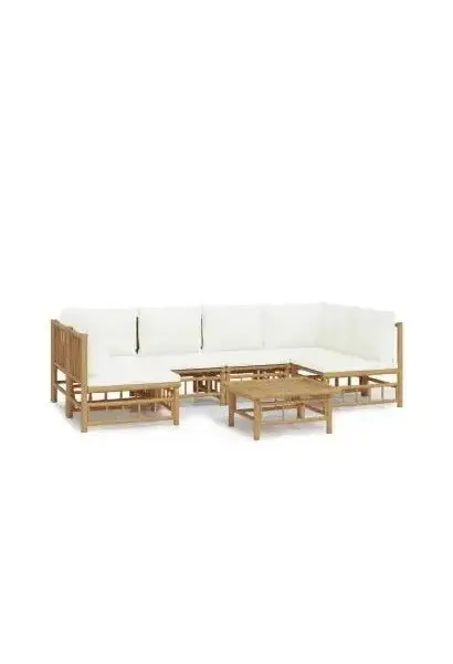 VIDAXL 3155198 Juego de sofá y mesa para jardín de 7 piezas fabricado en bambú con cojines de color blanco de vidaXL