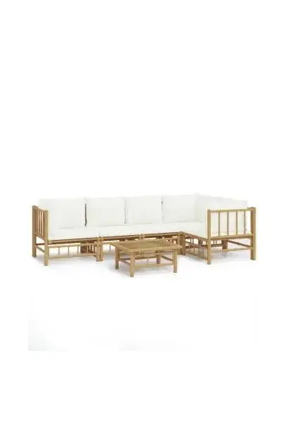 VIDAXL 3155201 Juego de sofás y mesa para jardín de 6 piezas fabricado en bambú con cojines de color blanco de vidaXL