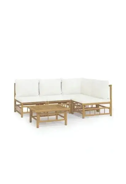 VIDAXL 3155202 Set de sofás con mesa para jardín de 6 piezas fabricado en bambú con cojines de color blanco de vidaXL