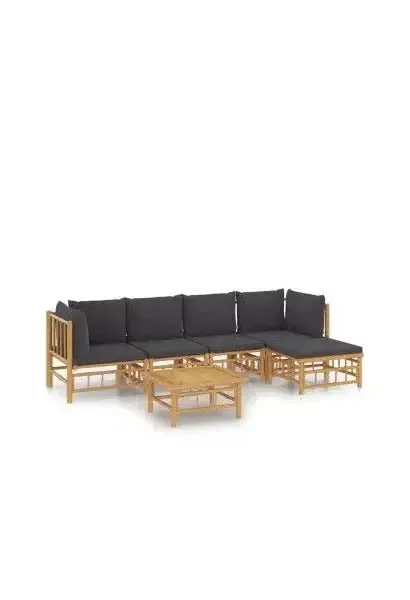 VIDAXL 3155212 Juego de sofás con reposapiés para jardín de 6 piezas fabricado en bambú con cojines Grises de vidaXL