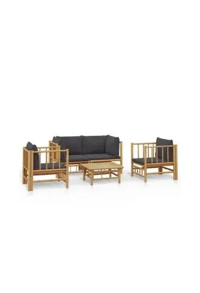 VIDAXL 3155217 Set de sofás y sillas para jardín de 5 piezas fabricado en bambú con cojines Grises de vidaXL