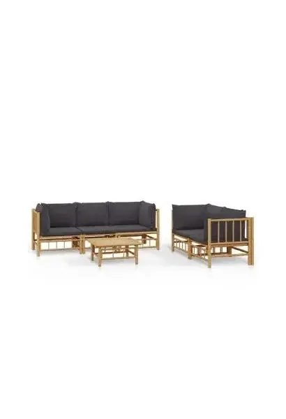 VIDAXL 3155218 Set de sofás y mesa para jardín de 6 piezas fabricado en bambú con cojines Grises de vidaXL