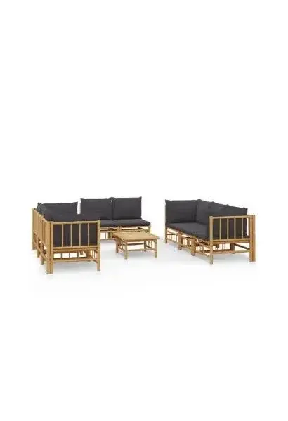VIDAXL 3155219 Set de sofás y mesa para jardín de 9 piezas fabricado en bambú con cojines Grises de vidaXL