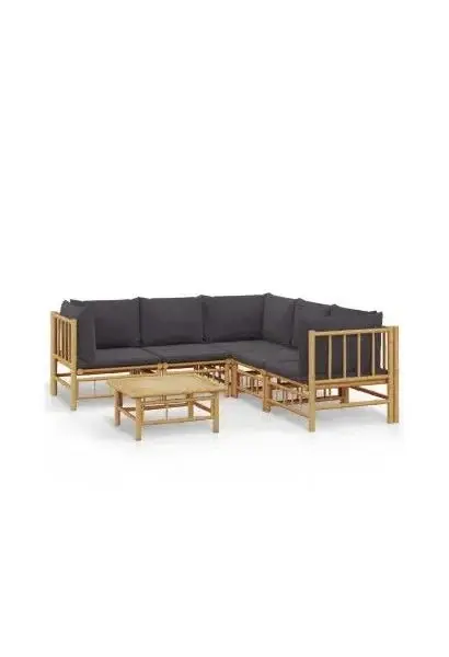 VIDAXL 3155220 Juego de sofás con mesa para jardín de 6 piezas fabricado en bambú con cojines Grises de vidaXL