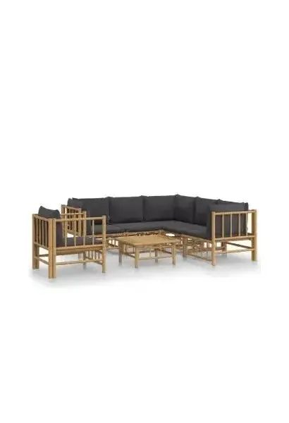 VIDAXL 3155221 Set de sofás y silla para jardín de 7 piezas fabricado en bambú con cojines Grises de vidaXL