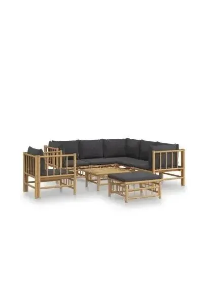 VIDAXL 3155222 Set de sofás y silla con reposapiés para jardín de 8 piezas fabricado en bambú con cojines Grises de vidaXL