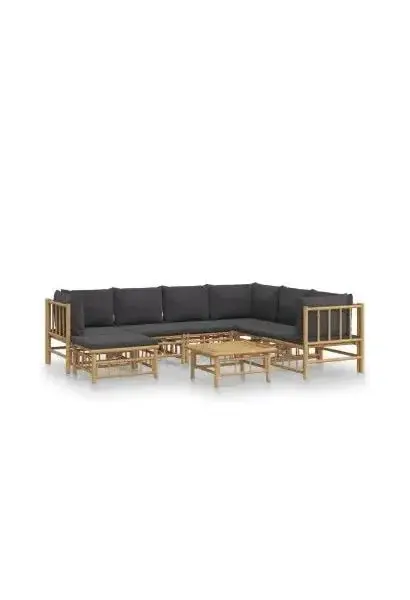 VIDAXL 3155223 Set de sofás con reposapiés para jardín de 8 piezas fabricado en bambú con cojines Grises de vidaXL