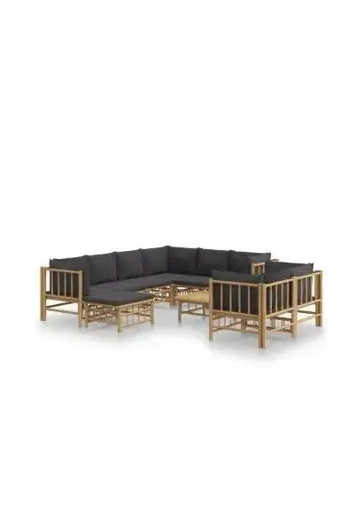 VIDAXL 3155224 Set de sofás con reposapiés para jardín de 10 piezas fabricado en bambú con cojines Grises de vidaXL