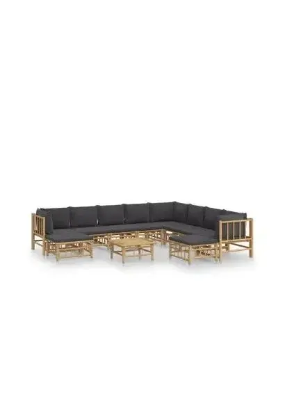 VIDAXL 3155225 Set de sofás con reposapiés para jardín de 11 piezas fabricado en bambú con cojines Grises de vidaXL
