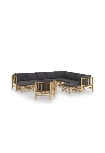VIDAXL 3155226 Set de sofás y silla con reposapiés para jardín de 12 piezas fabricado en bambú con cojines Grises de vidaXL