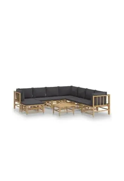 VIDAXL 3155228 Set de sofás con reposapiés para jardín de 9 piezas fabricado en bambú con cojines Grises de vidaXL
