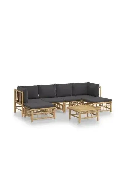 VIDAXL 3155229 Set de sofás con reposapiés para jardín de 7 piezas fabricado en bambú con cojines Grises de vidaXL