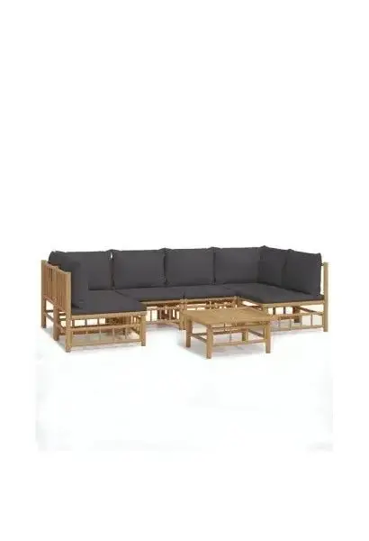 VIDAXL 3155230 Set de sofás y mesa para jardín de 7 piezas fabricado en bambú con cojines Grises de vidaXL