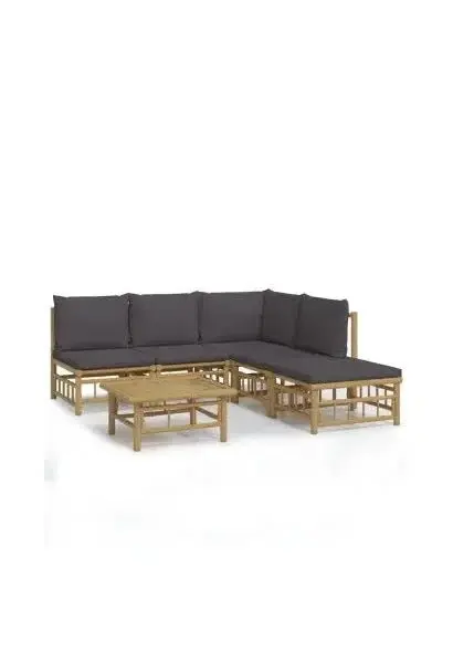VIDAXL 3155231 Set de sofás con reposapiés para jardín de 6 piezas fabricado en bambú con cojines Grises de vidaXL