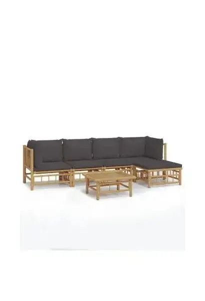 VIDAXL 3155232 Set de sofás y mesa con reposapiés para jardín de 6 piezas fabricado en bambú con cojines Grises de vidaXL