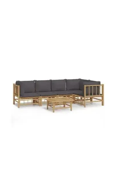 VIDAXL 3155233 Set de sofás con mesa para jardín de 6 piezas fabricado en bambú con cojines Grises de vidaXL