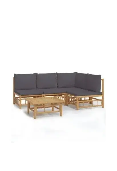 VIDAXL 3155234 Set de sofás y mesa para jardín de 5 piezas fabricado en bambú con cojines Grises de vidaXL