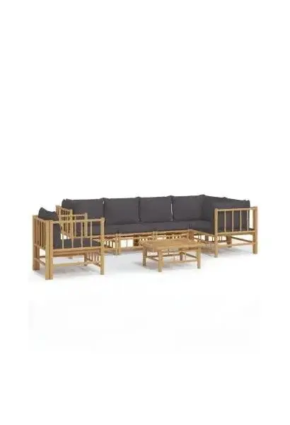 VIDAXL 3155237 Set de sofás y silla con mesa para jardín de 7 piezas fabricado en bambú con cojines Grises de vidaXL