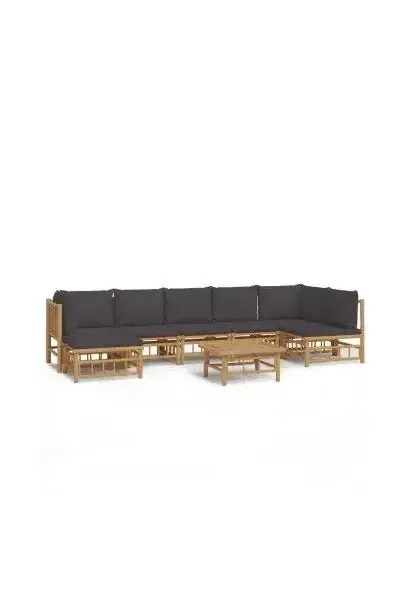 VIDAXL 3155238 Set de sofás y reposapiés con mesa para jardín de 8 piezas fabricado en bambú con cojines Grises de vidaXL