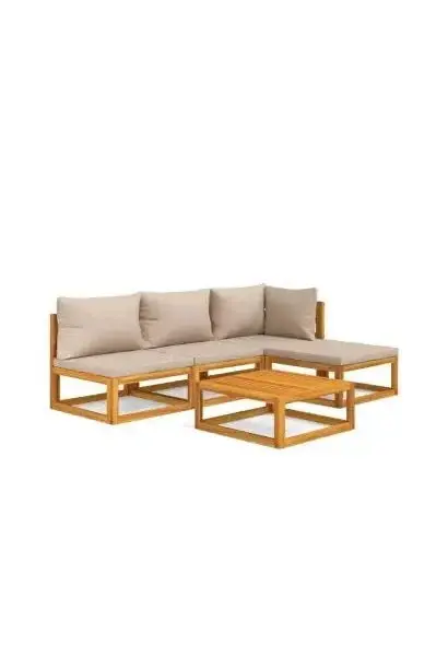 VIDAXL 3155247 Set de sofás y reposapiés de jardín de 5 piezas fabricado en madera maciza con cojines gris topo de vidaXL