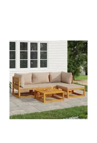 VIDAXL 3155248 Set de sofás y reposapiés con mesa de jardín de 5 piezas fabricado en madera maciza con cojines gris topo de vidaXL
