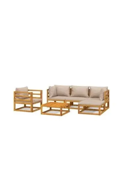 VIDAXL 3155249 Set de sofás y silla con reposapiés de jardín de 6 piezas fabricado en madera maciza con cojines gris topo de vidaXL