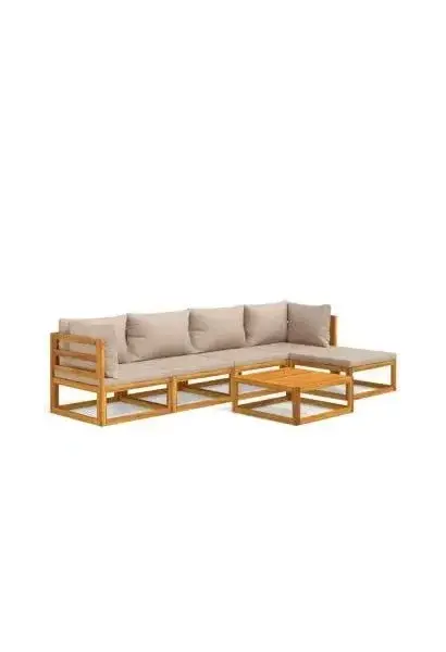 VIDAXL 3155250 Set de sofás con reposapiés de jardín de 6 piezas fabricado en madera maciza con cojines gris topo de vidaXL