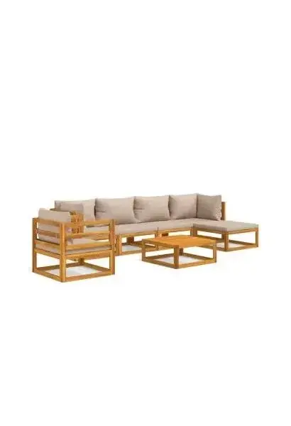 VIDAXL 3155251 Set de sofás y silla con reposapiés de jardín de 7 piezas fabricado en madera maciza con cojines gris topo de vidaXL