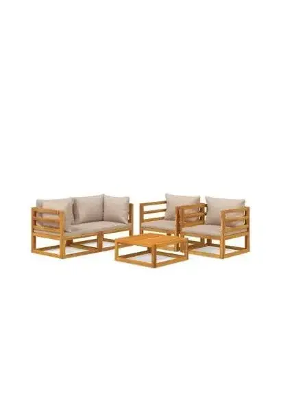 VIDAXL 3155254 Set de sofás y mesa de jardín de 5 piezas fabricado en madera maciza con cojines gris topo de vidaXL
