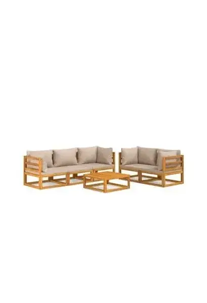 VIDAXL 3155255 Set de sofás y mesa de jardín de 6 piezas fabricado en madera maciza con cojines gris topo de vidaXL