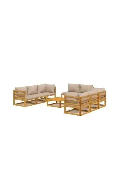 VIDAXL 3155256 Set de sofás y mesa de jardín de 9 piezas fabricado en madera maciza con cojines gris topo de vidaXL