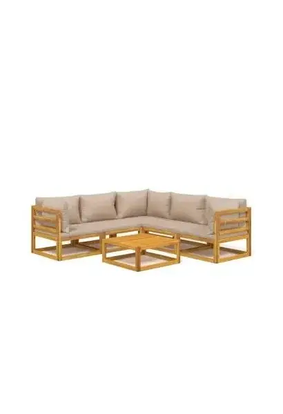 VIDAXL 3155257 Set de sofás con mesa de jardín de 6 piezas fabricado en madera maciza con cojines gris topo de vidaXL