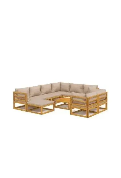 VIDAXL 3155261 Set de sofás y reposapiés de jardín de 10 piezas fabricado en madera maciza con cojines gris topo de vidaXL