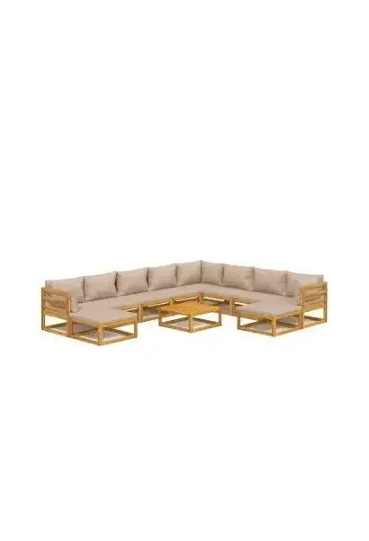 VIDAXL 3155262 Set de sofás y reposapiés de jardín de 11 piezas fabricado en madera maciza con cojines gris topo de vidaXL
