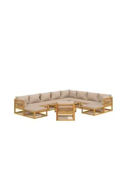 VIDAXL 3155263 Set de sofás y silla con reposapiés de jardín de 12 piezas fabricado en madera maciza con cojines gris topo de vidaXL