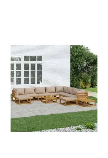 VIDAXL 3155264 Set de sofás con reposapiés de jardín de 12 piezas fabricado en madera maciza con cojines gris topo de vidaXL