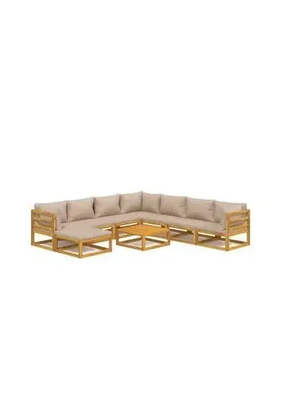 VIDAXL 3155265 Set de sofás y reposapiés de jardín de 9 piezas fabricado en madera maciza con cojines gris topo de vidaXL