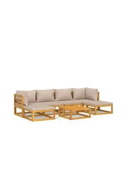 VIDAXL 3155266 Set de sofás y reposapiés de jardín de 7 piezas fabricado en madera maciza con cojines gris topo de vidaXL