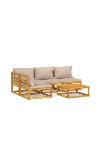 VIDAXL 3155271 Set de sofás con mesa de jardín de 5 piezas fabricado en madera maciza con cojines gris topo de vidaXL