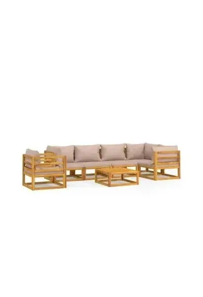 VIDAXL 3155274 Set de sofás y silla con mesa de jardín de 7 piezas fabricado en madera maciza con cojines gris topo de vidaXL