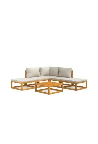 VIDAXL 3155276 Set de sofás y reposapiés con mesa de jardín de 6 piezas fabricado en madera maciza con cojines gris claro de vidaXL