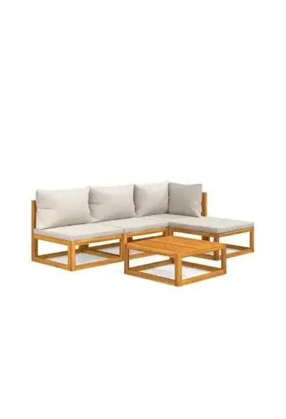 VIDAXL 3155278 Set de sofás con reposapiés de jardín de 5 piezas fabricado en madera maciza con cojines gris claro de vidaXL