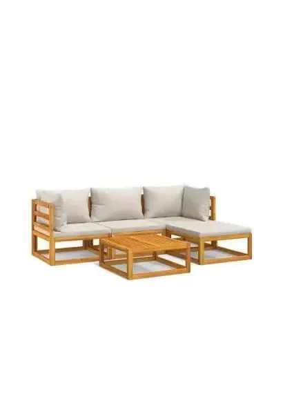VIDAXL 3155279 Set de sofás y reposapiés de jardín de 5 piezas fabricado en madera maciza con cojines color gris claro de vidaXL