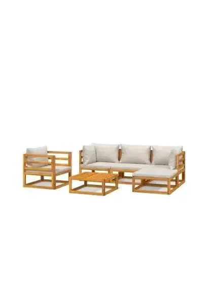 VIDAXL 3155280 Set de sofás y silla de jardín de 6 piezas fabricado en madera maciza con cojines gris claro de vidaXL