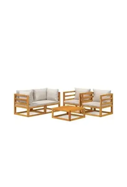 VIDAXL 3155285 Set de sofás y sillas con mesa de jardín de 5 piezas fabricado en madera maciza con cojines gris claro de vidaXL