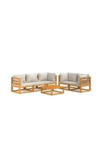 VIDAXL 3155286 Set de sofás y mesa de 6 piezas fabricado en madera de acacia con cojines gris claro de vidaXL