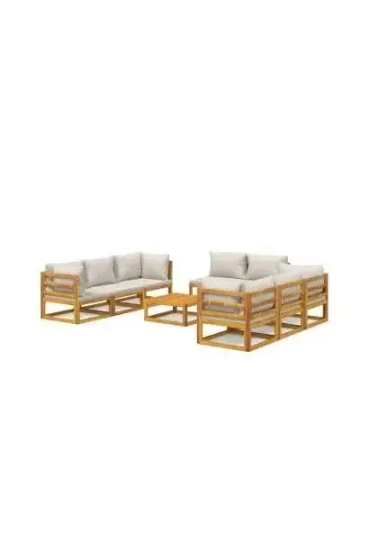 VIDAXL 3155287 Set de sofás y mesa de jardín de 9 piezas fabricado en madera de acacia con cojines gris claro de vidaXL